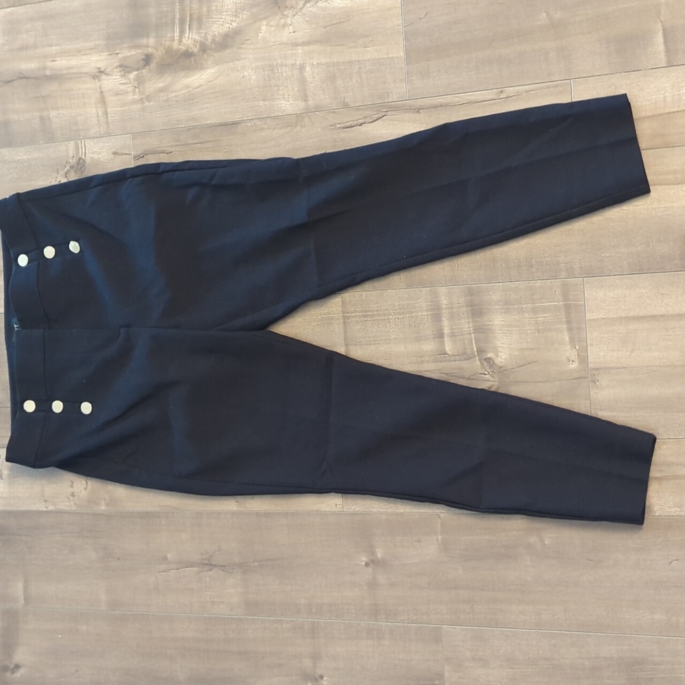 Loft Black High-Waisted Skinny Pants with Gold Buttons Size 8